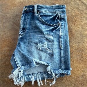 Frayed Blue Denim Shorts
